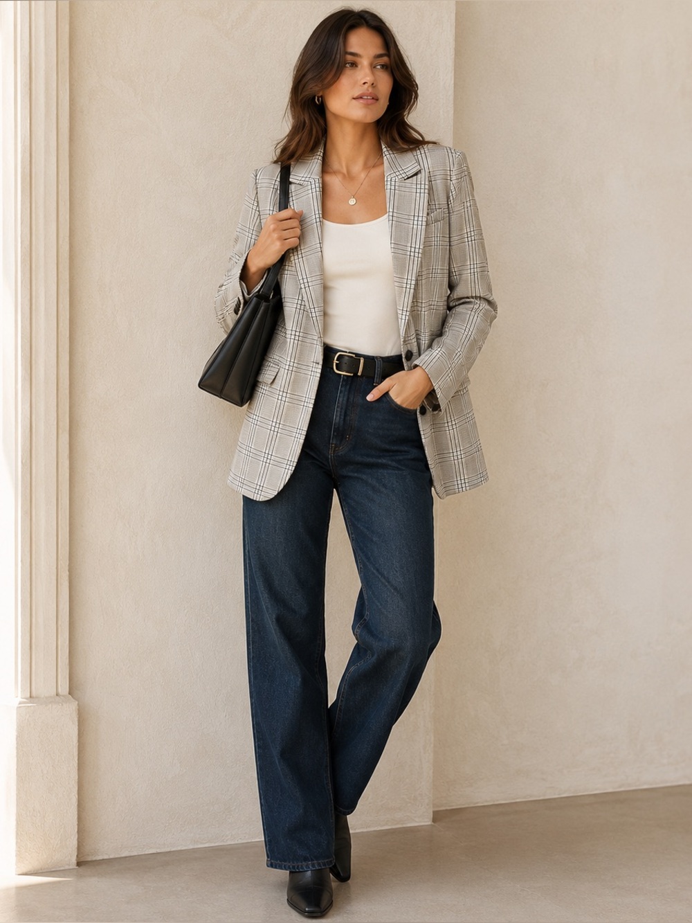 On 34th Women's Patterned One-Button Boyfriend Blazer - 6